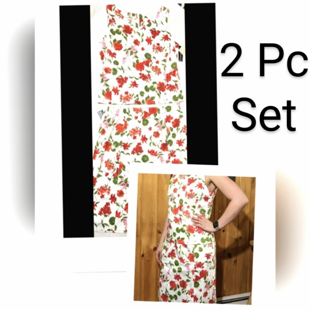 Vintage 2 Pc Skirt Top Set Poppy Floral "Trouser ETC" Multi Color New Dead Stock
